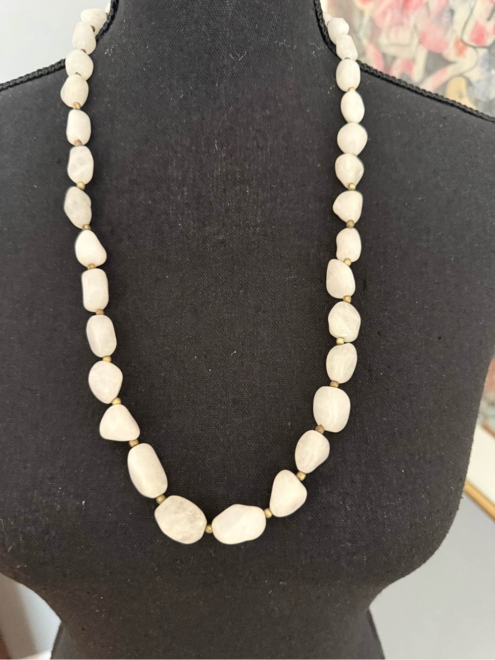 Ivory Natural Stone Bead Necklace with Gold Accents VINTAGE 1970